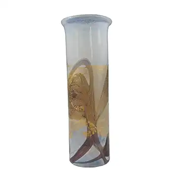 (image for) Isle of Wight Studio 'Golden Peacock' White Glass Cylinder Vase