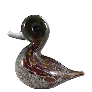 (image for) MARKED Langham Speckled Brown British Glass Duck Sculpture