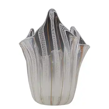 (image for) Murano White Zanfirico & Aventurine Glass Handkerchief Vase