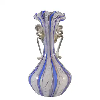 (image for) Murano Zanfirico, Aventurine & Blue Ribbon Filigree Glass Vase