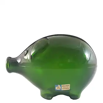 (image for) LABELLED Lindshammar Swedish Green Glass Piggy Bank / Pig