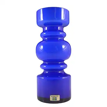 (image for) LABELLED Lindshammar Swedish Blue Cased Hooped Glass Vase