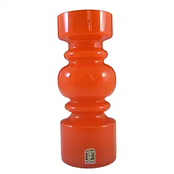 (image for) Lindshammar / JC Vintage Swedish Orange Hooped Glass Vase