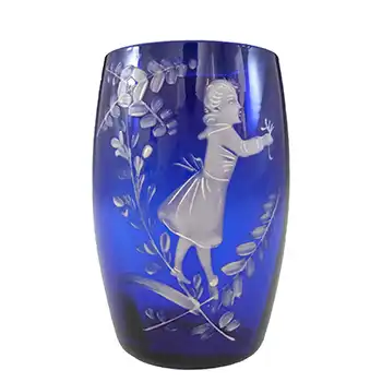 (image for) Mary Gregory Victorian Hand Enamelled Blue Glass Vase