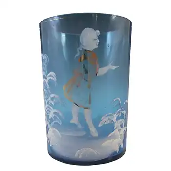 (image for) Mary Gregory Victorian Hand Enamelled Blue Glass Tumbler