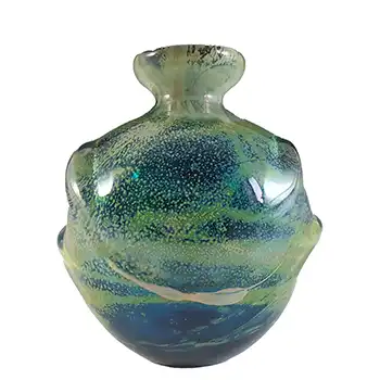 (image for) Mdina 'Blue Summer' Maltese Blue & Yellow Glass 'Pulled Ear' Vase - Signed