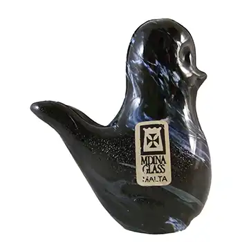 (image for) SIGNED Mdina Maltese Black & White Glass Bird Sculpture