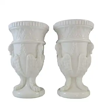 (image for) Edward Moore Pair of Victorian White Milk Glass Griffins Vases