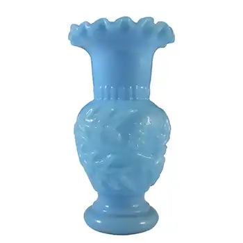 (image for) French Victorian Vintage Blue Milk Glass 'Leaf' Vase