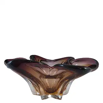 (image for) Cristallo Venezia Murano Brown & Amber Sommerso Glass Sculpture Bowl