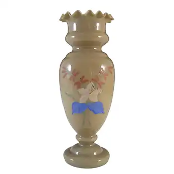 (image for) Victorian Hand Painted / Enamelled Opaque Brown Glass Vase