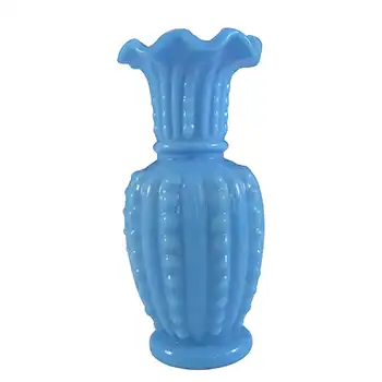 (image for) French Victorian Vintage Mould Blown Blue Milk Glass Vase