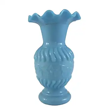 (image for) French Victorian Vintage Blue Milk Glass 'Floral' Vase