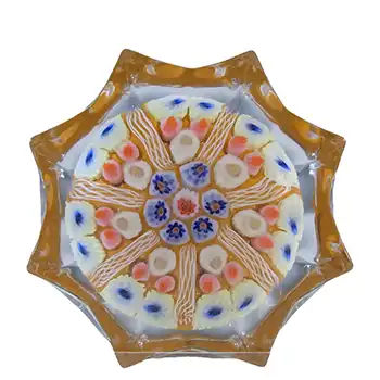 (image for) Strathearn #P11 Scottish Orange Glass Millefiori Lattice Star Paperweight