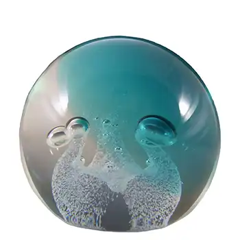 (image for) MARKED Caithness Turquoise & Clear Glass "Foursome" Paperweight