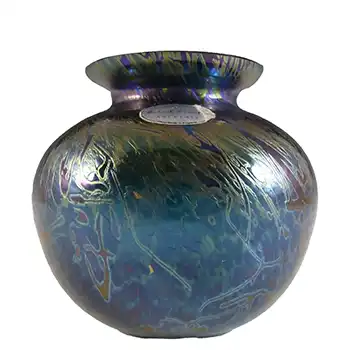 (image for) MARKED Royal Brierley Iridescent Blue Glass 'Studio' Vase