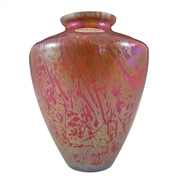 (image for) MARKED Royal Brierley Iridescent Red Glass 'Studio' Vase - Label