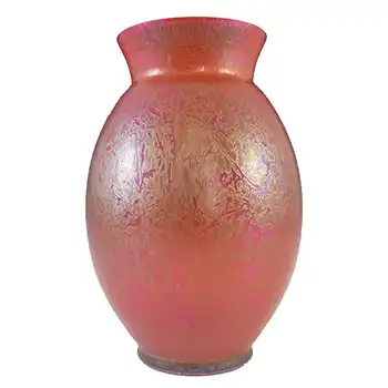 (image for) MARKED Royal Brierley Vintage Iridescent Red Glass 'Studio' Vase