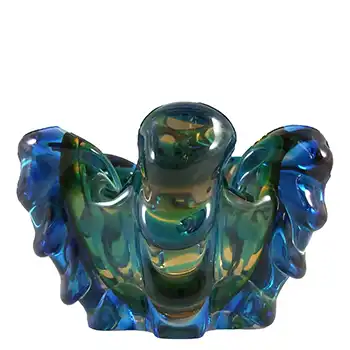(image for) Japanese Amber & Blue Glass Organic Ribbed Sculpture Bowl