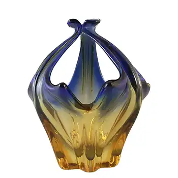 (image for) Cristallo Venezia CCC Murano Blue & Amber Vintage Glass Bowl