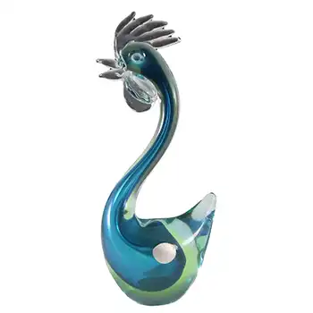 (image for) Murano Blue & Uranium Green Sommerso Glass Cockerel Figurine