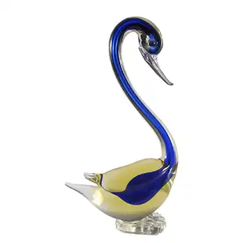 (image for) Murano Blue & Amber Sommerso Glass Vintage Swan Sculpture
