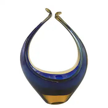 (image for) Murano / Venetian Blue & Amber Sommerso Glass Sculpture Bowl