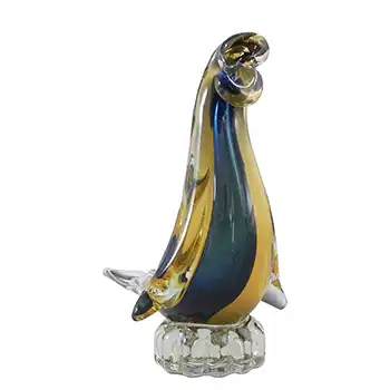 (image for) Murano Blue & Amber Vintage Sommerso Glass Seal Sculpture