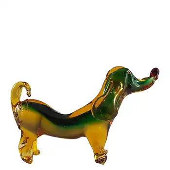 (image for) Murano Green & Amber Sommerso Glass Dachshund Dog Sculpture