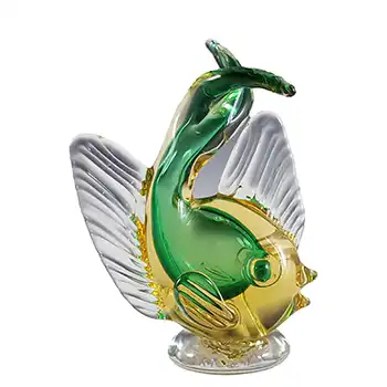 (image for) Artistica Murano CCC Green & Amber Sommerso Glass Vintage Fish Sculpture