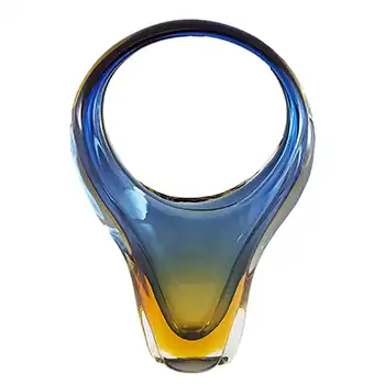 (image for) Murano Blue & Amber Sommerso Glass Vintage Basket Vase