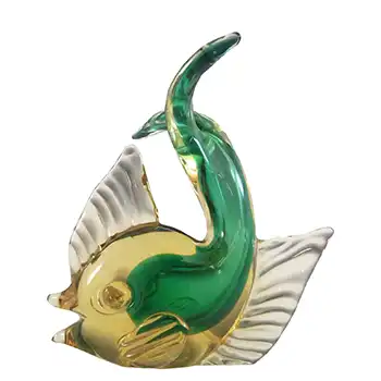 (image for) Artistica Murano CCC Green & Amber Sommerso Glass Vintage Fish Sculpture