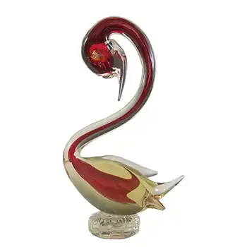 (image for) Murano Vintage Red & Amber Sommerso Glass Swan Figurine