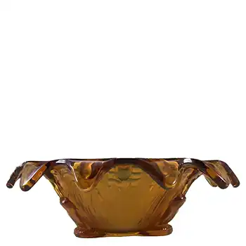 (image for) Sowerby Art Deco 1930s Amber Glass Frog + Bullrush Bowl