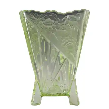 (image for) Sowerby Art Deco 1930's Uranium Green Glass 'Daisy' Vase