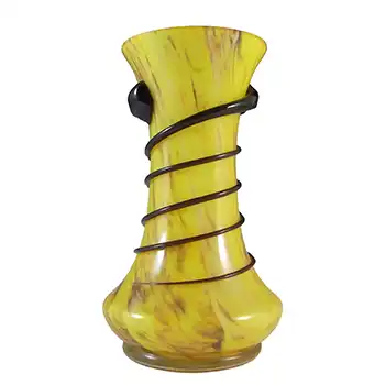 (image for) Czech / Bohemian Yellow Glass Vase w Black Trailing