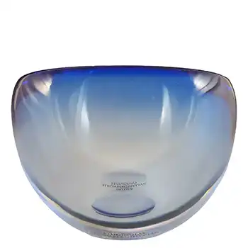 (image for) SIGNED Studioglas Strömbergshyttan Swedish Blue Glass Bowl