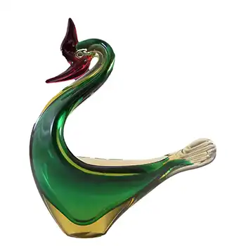 (image for) Murano Green, Amber & Red Sommerso Glass Swan Sculpture