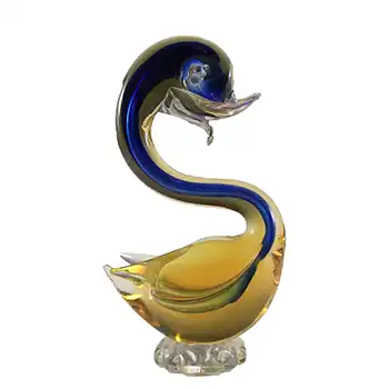 (image for) Murano / Venetian Blue & Amber Sommerso Glass Swan Sculpture