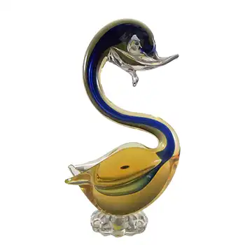 (image for) Murano / Venetian Blue & Amber Sommerso Glass Swan Figurine