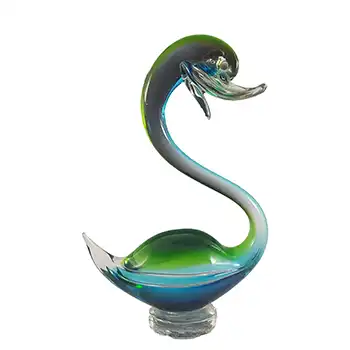 (image for) Murano Vintage Green & Blue Venetian Glass Swan Sculpture