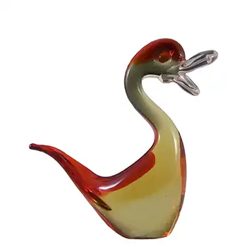 (image for) Murano Venetian 1950's Red & Amber Glass Duck Figurine