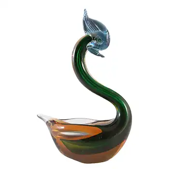 (image for) Murano 1950's Green & Amber Sommerso Glass Swan Figurine