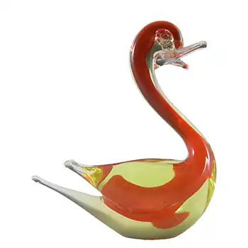 (image for) Galliano Ferro Murano Red & Uranium Yellow Sommerso Glass Swan