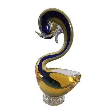 (image for) Murano Vintage Blue & Amber Sommerso Glass Swan Sculpture