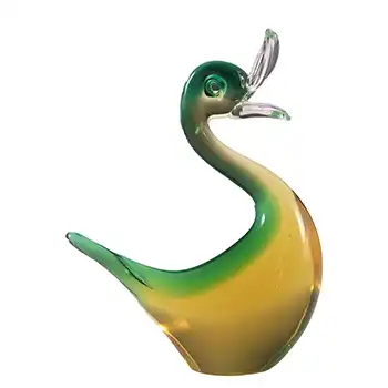 (image for) Murano 1950's Green & Amber Vintage Glass Duck Sculpture