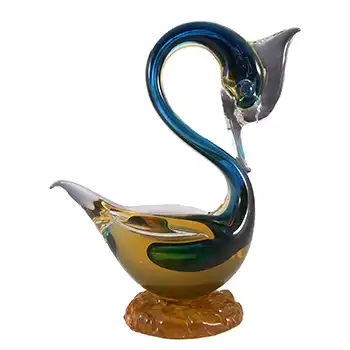 (image for) Murano Vintage Blue & Amber Sommerso Glass Swan Sculpture