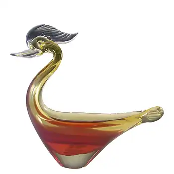 (image for) Murano Red & Amber Sommerso Glass Swan Sculpture Bowl