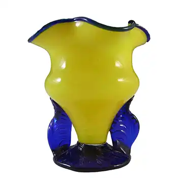 (image for) Czech / Bohemian 1930's Yellow & Blue Tango Glass Vase