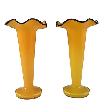 (image for) Welz Pair of Czech Orange & Black Glass Tango Vases